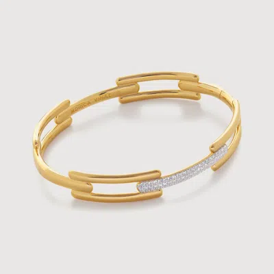 Monica Vinader Gold Lab Grown Diamond Pave Signature Link Bangle Lab Grown Diamond In Metallic