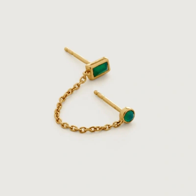 Monica Vinader Gold Mini Gem Chain Stud Single Earring Green Onyx