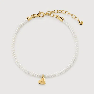 Monica Vinader Gold Mini Heart Pearl Bracelet Pearl