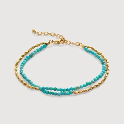 Monica Vinader Gold Mini Nugget Gemstone Beaded Bracelet Turquoise In Blue