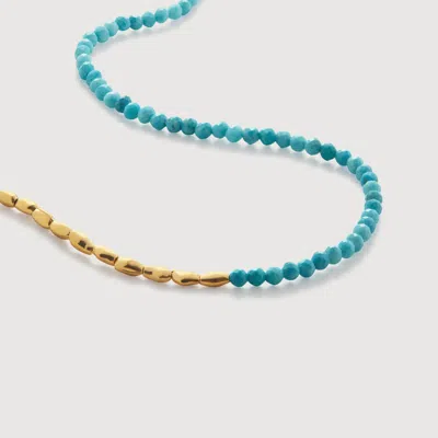 Monica Vinader Gold Mini Nugget Gemstone Beaded Necklace Adjustable 41-46cm/16-18' Turquoise In Grey