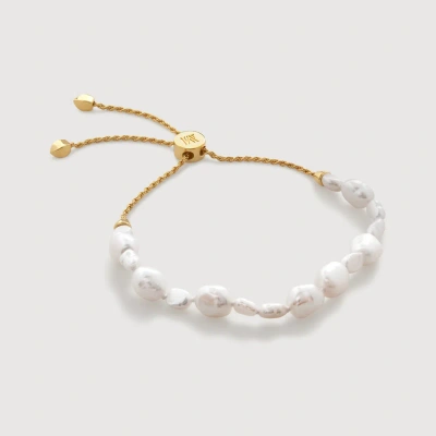 Monica Vinader Gold Nura Irregular Pearl Friendship Bracelet Pearl In 18ct Gold Vermeil / Pearl