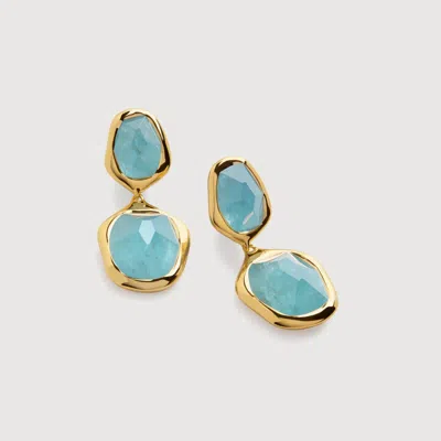 Monica Vinader Gold Odyssey Gemstone Cocktail Earrings Aquamarine In 18ct Gold Vermeil/aquamarine