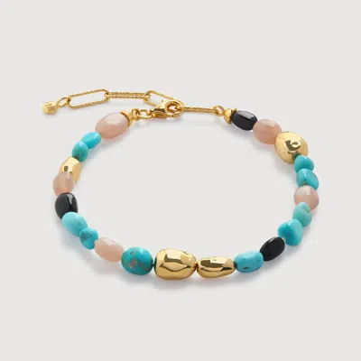 Monica Vinader Gold Rio Multi Gemstone Beaded Bracelet Turquoise In 18ct Gold Vermeil/turquoise