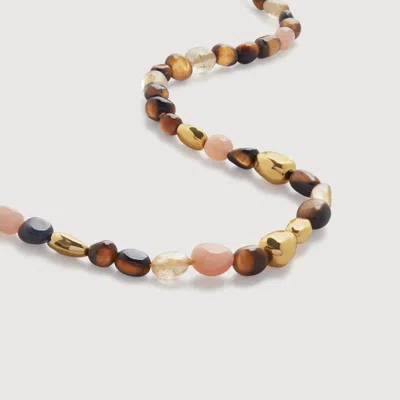 Monica Vinader Gold Rio Neutral Gemstone Beaded Necklace Adjustable 41-46cm/16-18' Tigers Eye In Green