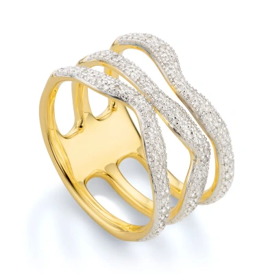 Monica Vinader Gold Riva Diamond Wave Triple Ring Diamond