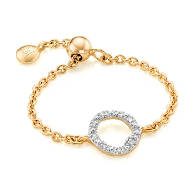 Monica Vinader Gold Riva Mini Circle Adjustable Friendship Diamond Ring Diamond