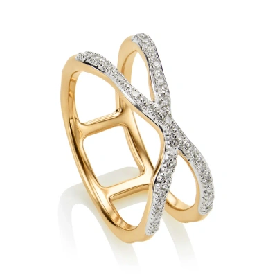 Monica Vinader Gold Riva Wave Cross Ring Diamond