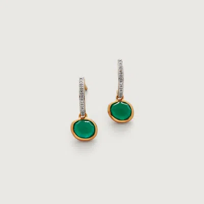 Monica Vinader Gold Siren Mini Huggie Diamond Earrings Green Onyx