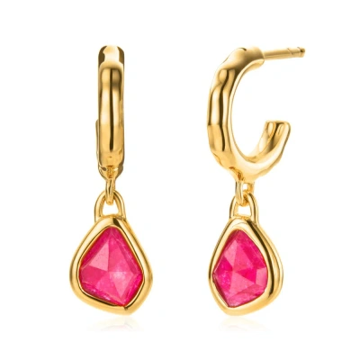 Monica Vinader Gold Siren Mini Nugget Huggie Earrings Pink Quartz