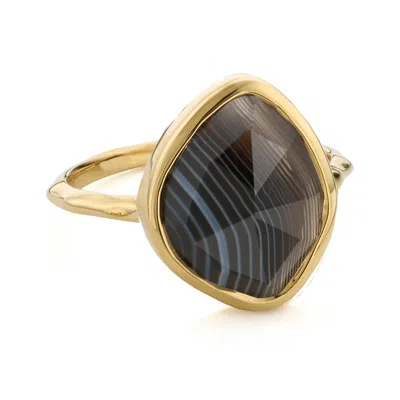 Monica Vinader Gold Siren Nugget Stacking Ring Black Line Onyx