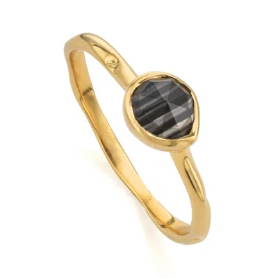 Monica Vinader Gold Siren Small Stacking Ring Black Line Onyx In Black/gold