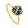 Shop Monica Vinader Gold Siren Gemstone Ring Black Line Onyx In Black/gold