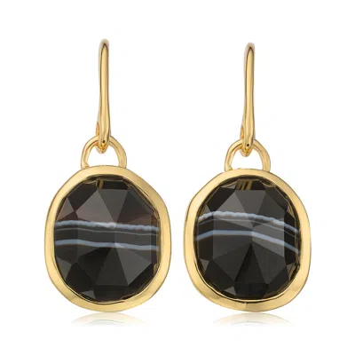 Monica Vinader Gold Siren Wire Earrings Black Line Onyx