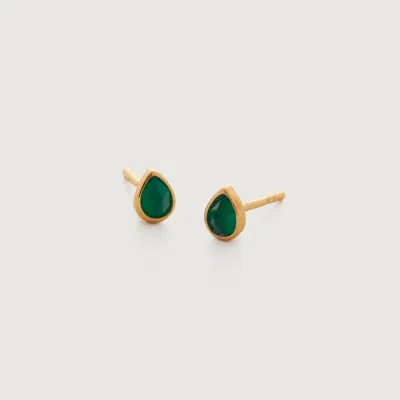 Monica Vinader Gold Teardrop Gemstone Stud Earrings Green Onyx