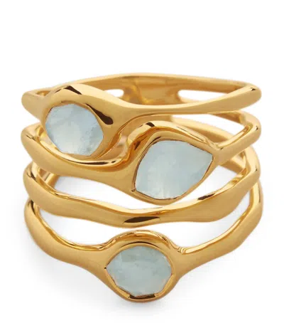 Monica Vinader Gold Vermeil And Acquamarine Gemstone Stacked Siren Ring