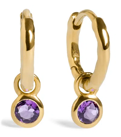 Monica Vinader Gold Vermeil And Amethyst February Birthstone Huggie Earrings In Purple
