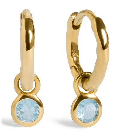 Monica Vinader Gold Vermeil And Aquamarine March Birthstone Huggie Earrings In Blue