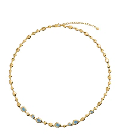 Monica Vinader Gold Vermeil And Aquamarine Odyssey Pebbled Chain Bracelet In Blue