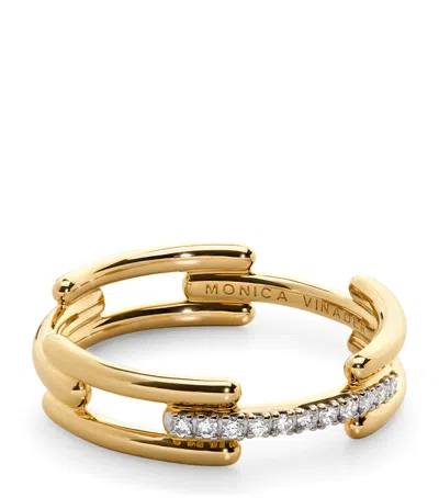 Monica Vinader Gold Vermeil And Diamond Pavé Signature Link Ring