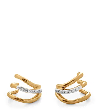 Monica Vinader Gold Vermeil And Diamond Triple Wave Huggie Earrings
