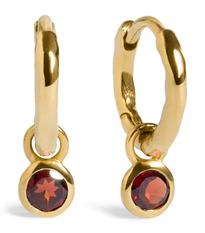 Monica Vinader Gold Vermeil And Garnet January Birthstone Huggie Earrings In Red