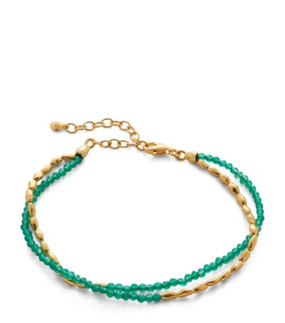 MONICA VINADER GOLD VERMEIL AND GREEN ONYX MINI NUGGET BEADED BRACELET