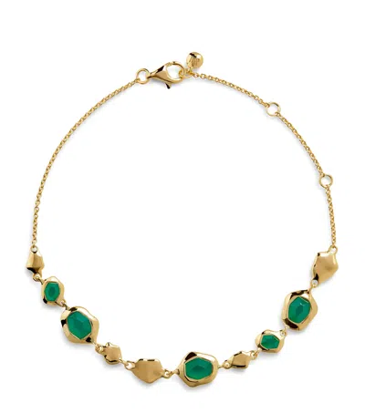 MONICA VINADER GOLD VERMEIL AND GREEN ONYX ODYSSEY PEBBLED CHAIN BRACELET