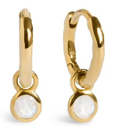 Monica Vinader Gold Vermeil And Moonstone June Birthstone Huggie Earrings In White