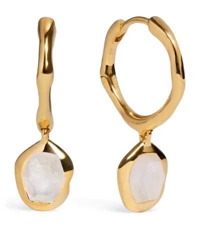 Monica Vinader Gold Vermeil And Moonstone Odyssey Huggie Earrings In White