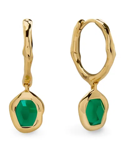 Monica Vinader Gold Vermeil And Onyx Odyssey Huggie Earrings In Multi