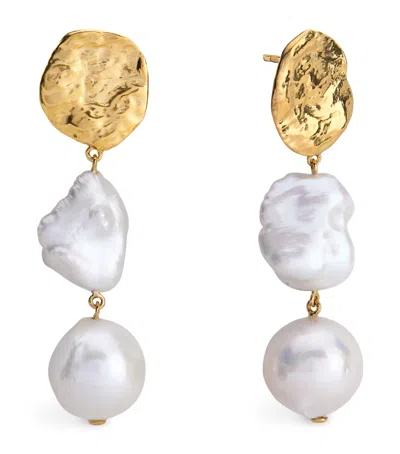 MONICA VINADER GOLD VERMEIL AND PEARL CAPRI DISC EARRINGS