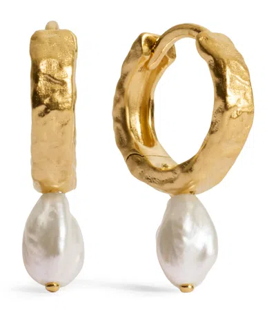 Monica Vinader Gold Vermeil And Pearl Capri Huggie Earrings In White