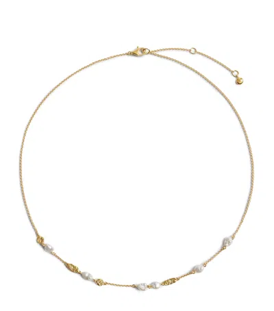 Monica Vinader Gold Vermeil And Pearl Capri Station Necklace In White