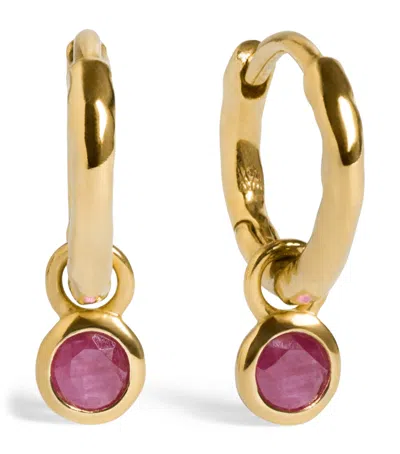 Monica Vinader Gold Vermeil And Ruby July Birthstone Huggie Earrings In Red