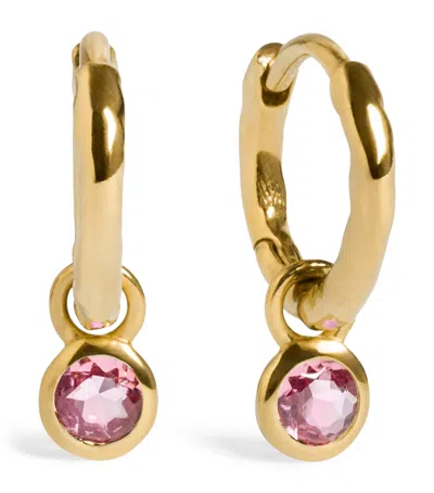 Monica Vinader Gold Vermeil And Tourmaline October Birthstone Huggie Earrings In Pink
