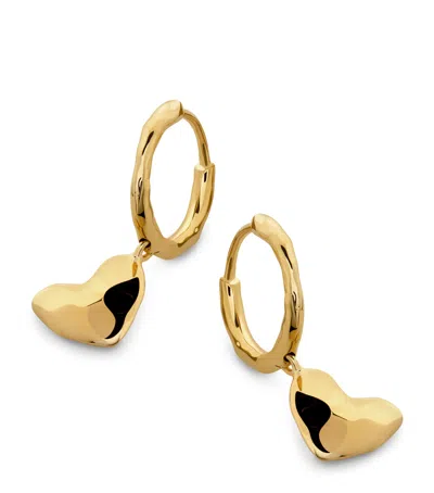 Monica Vinader Gold Heart Drop Huggie Earrings In 18ct Gold Vermeil