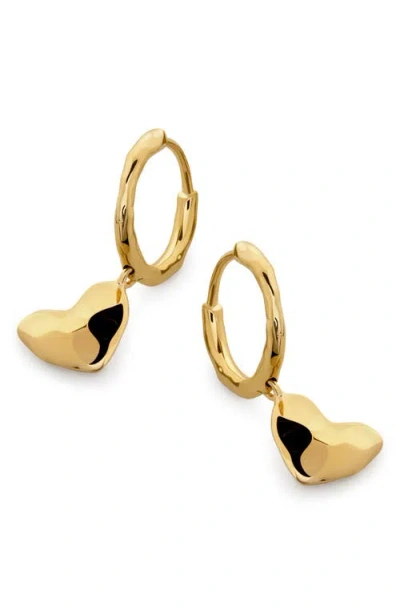 Monica Vinader Gold Heart Drop Huggie Earrings In 18ct Gold Vermeil