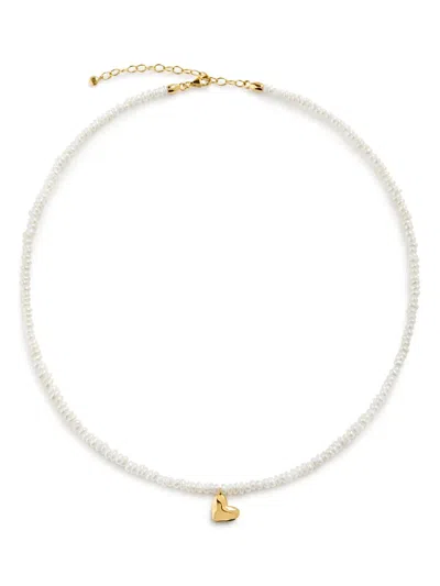 Monica Vinader Gold Heart Mini Pearl Necklace Pearl In 18ct Gold Vermeil/pearl