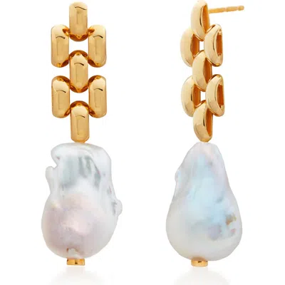 Monica Vinader Heirloom Baroque Pearl Drop Earrings In Gold