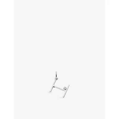 Monica Vinader Initial H Solitaire Lab-grown Diamond And Sterling Silver Pendant Charm In Metallic