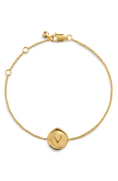Monica Vinader Initial Stamp Charm Bracelet In 18ct Gold Vermeil V