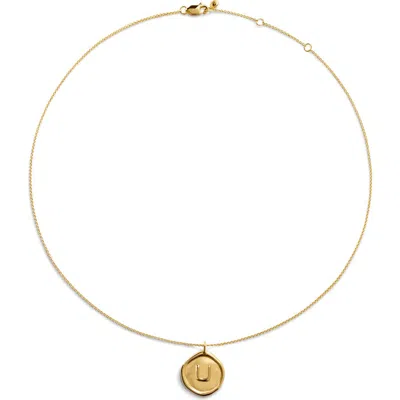 Monica Vinader Initial Stamp Pendant Necklace In 18ct Gold Vermeil U