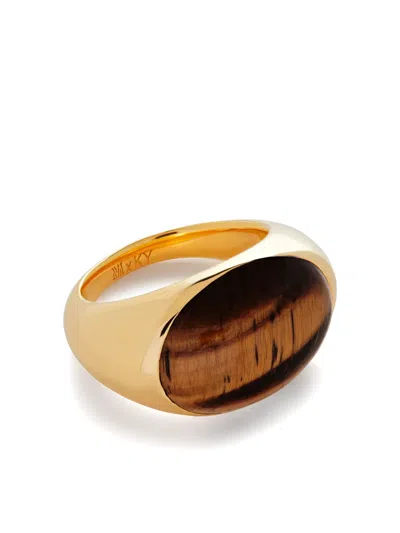 Monica Vinader Gold Kate Young Gemstone Ring Tigers Eye In 18k Gold Vermeil