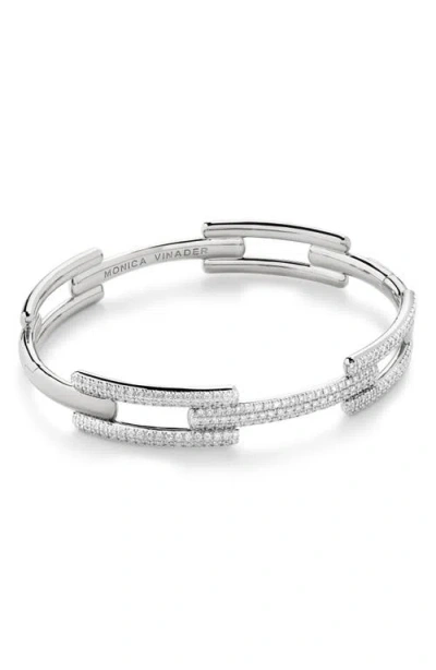 Monica Vinader Lab Created Diamond Hinged Bangle In Sterling Silver