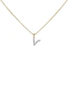 Monica Vinader Lab Created Diamond Initial Pendant Necklace In 14kt Solid Gold - V