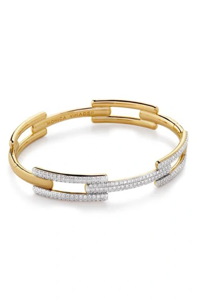 Monica Vinader Gold Lab Grown Diamond Full Pave Signature Link Bangle Lab Grown Diamond In 18k Gold Vermeil