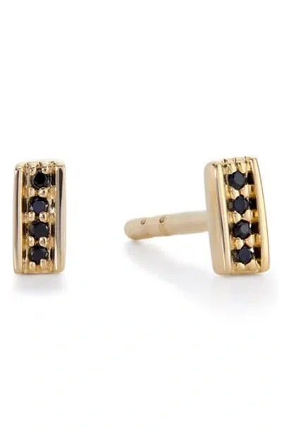 Monica Vinader Linear Black Spinel Stud Earrings In Gold