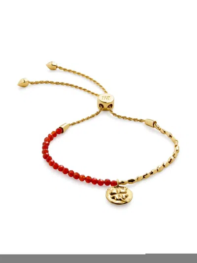 Monica Vinader Gold Lucky Gemstone Friendship Bracelet Red Onyx In Red/gold