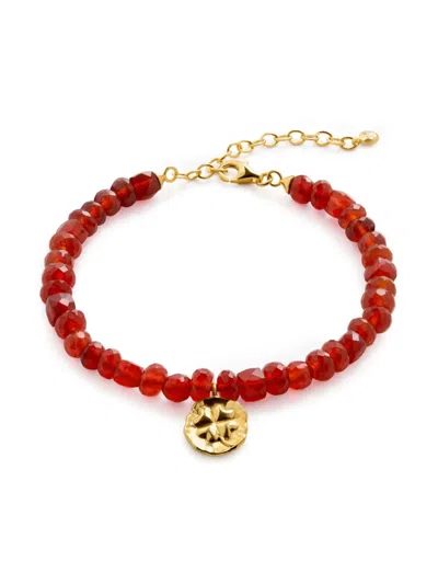 Monica Vinader Gold Lucky Gemstone Beaded Bracelet Red Onyx In Red/gold